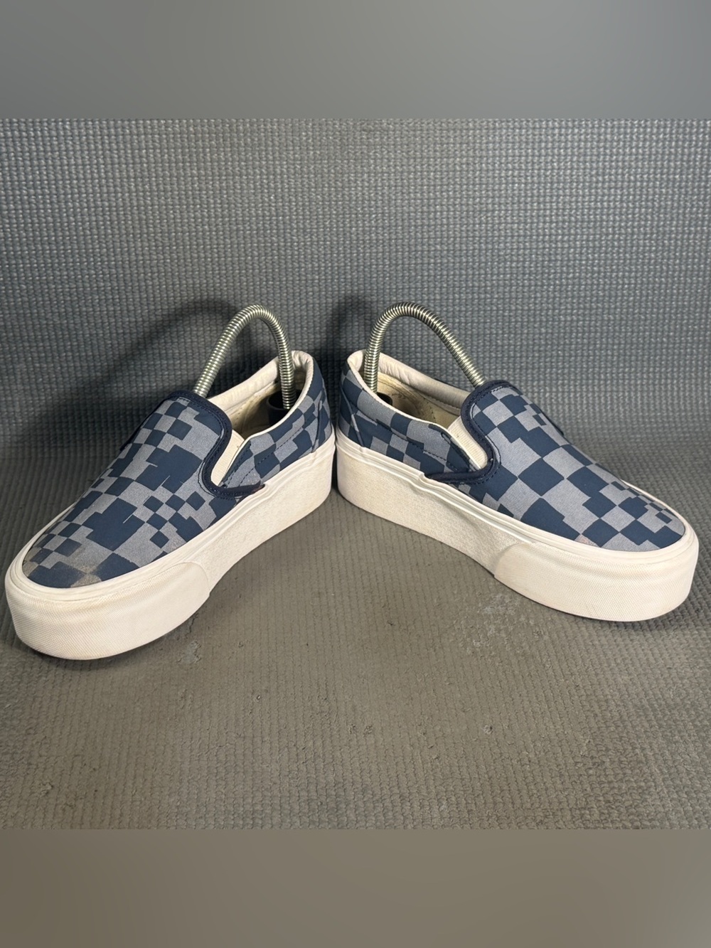 Vans Classic Slip-On Stackform Platform Blue Checker Sneakers Women’s Size 7.5 - Picture 4 of 10